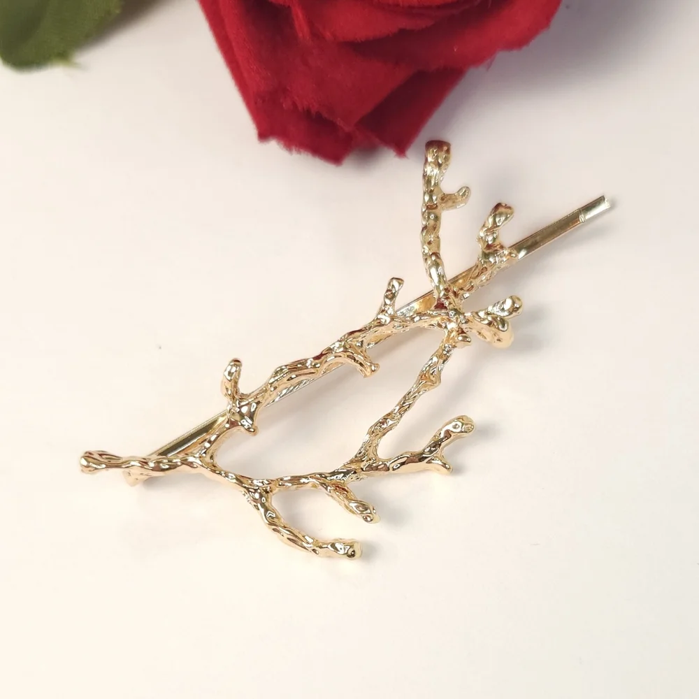 Gold Plated Twig Branches Hair Pin Boho Style Bobbie Pin